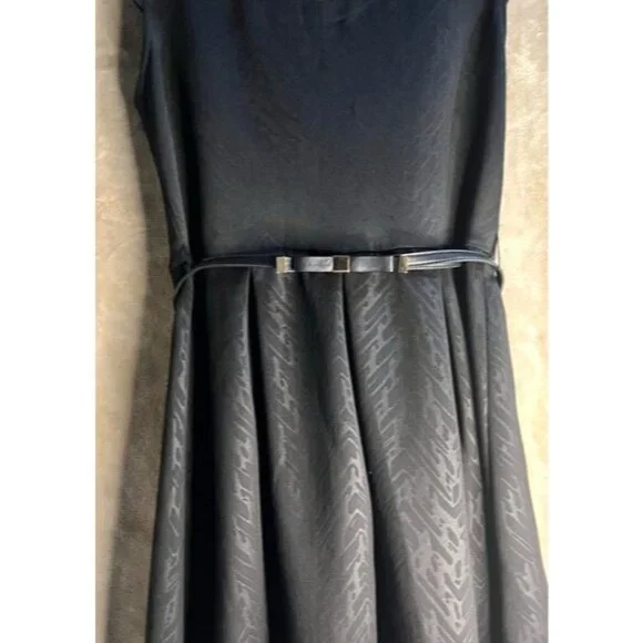 IZ BYER WOMENS VERSATILE BLACK PRINTED SCUBA KNIT SHORT SLEEVE DRESS BELT SIZE L - Picture 4 of 14